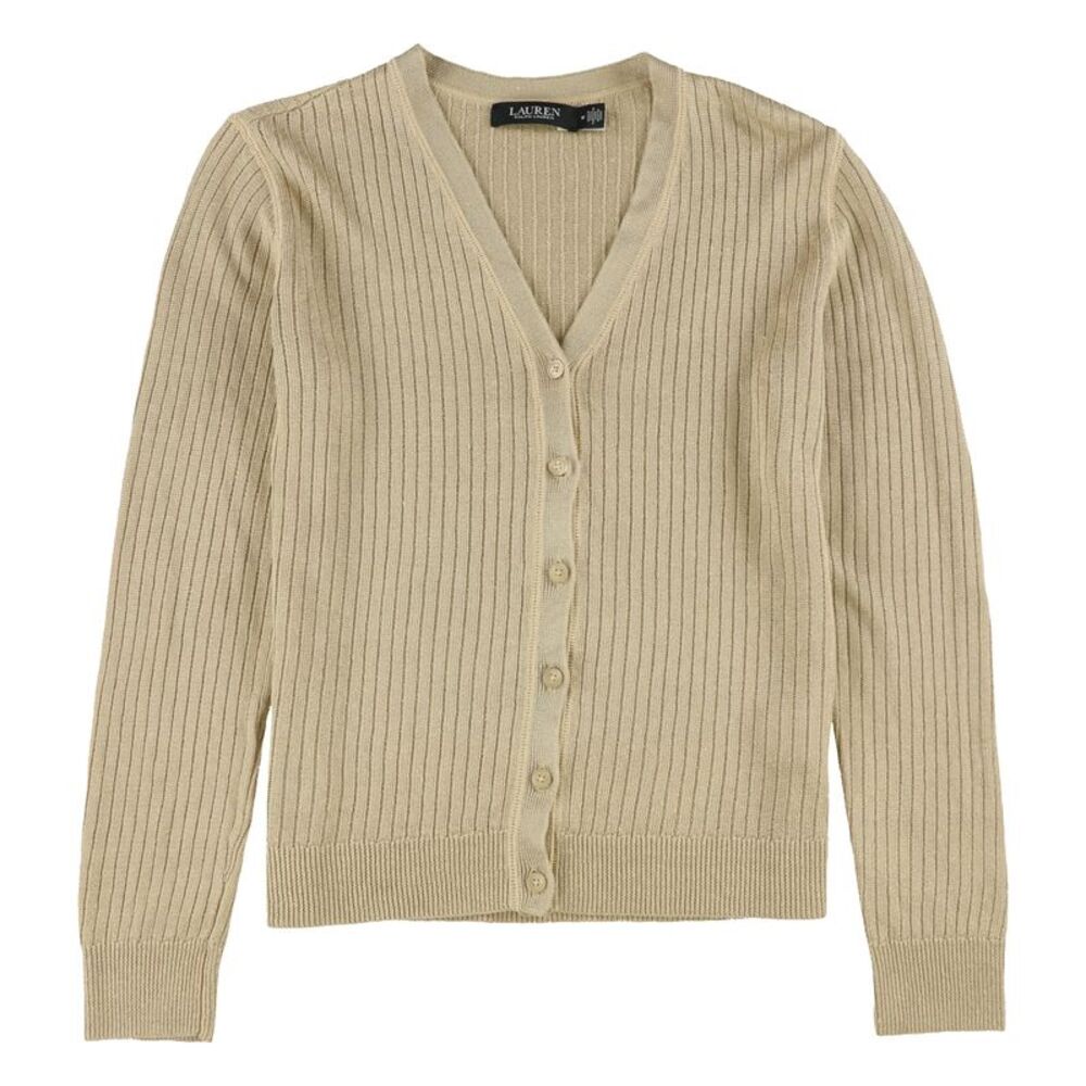 Ralph Lauren Womens Rib-Knit Linen-Blend V-Neck Cardigan Sweater, NWT